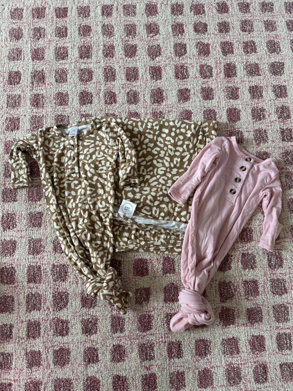 Lou Lou Neutral Leopard Knot Gown & Pink Knot Gown Set with Swaddle